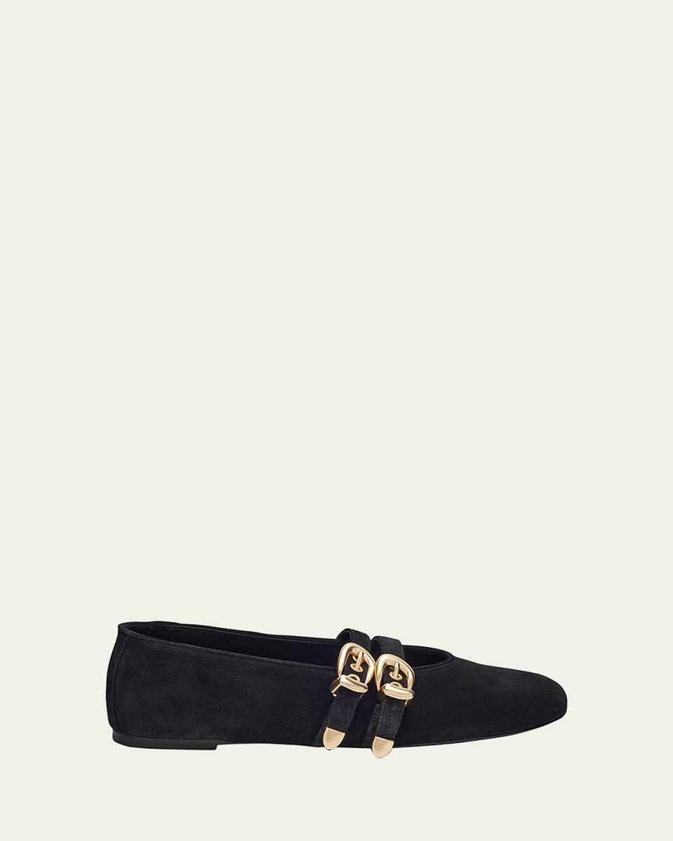 Maven Suede Buckle Mary Jane Ballerina Flats